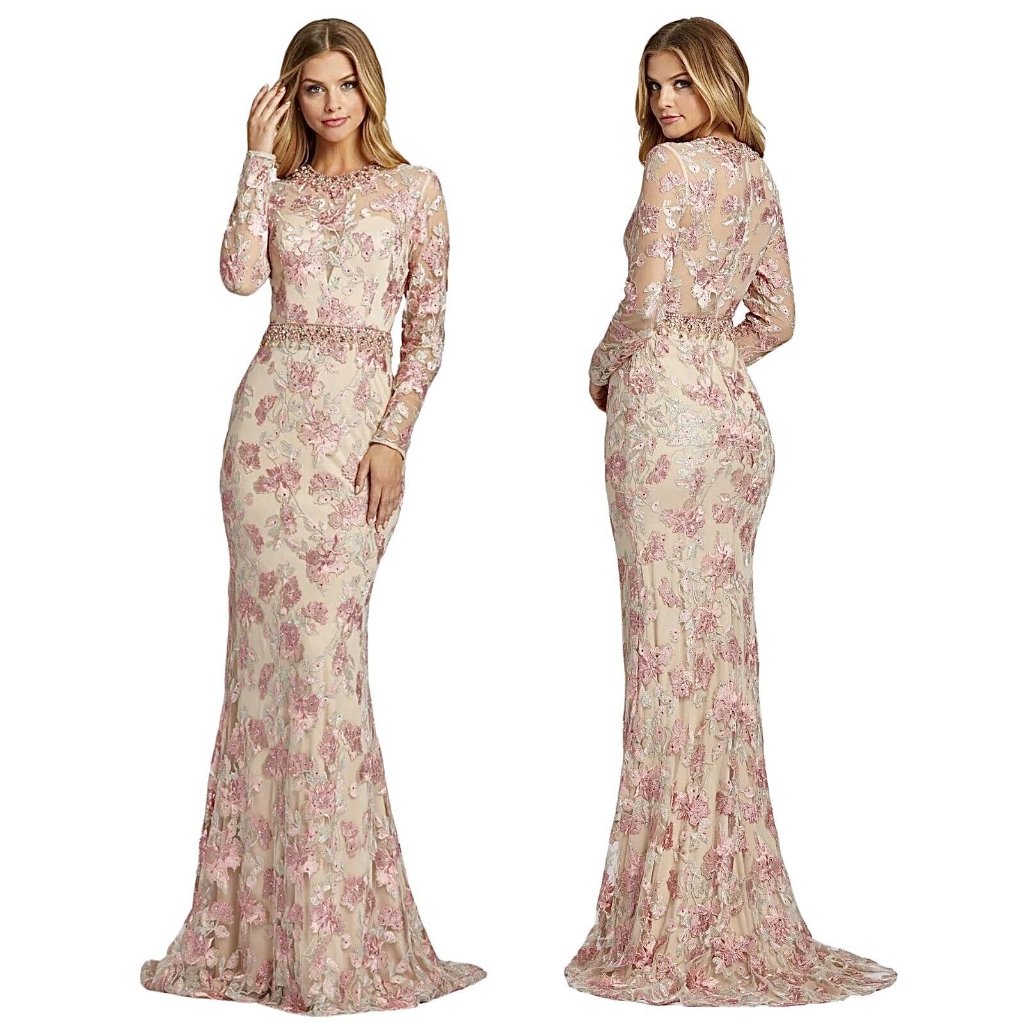 Nwt Mac Duggal Long Sleeve Floral Embroidery Trumpet Gown Size Style 79281